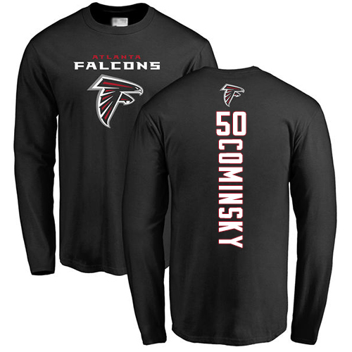 Atlanta Falcons Men Black John Cominsky Backer NFL Football #50 Long Sleeve T Shirt->nfl t-shirts->Sports Accessory